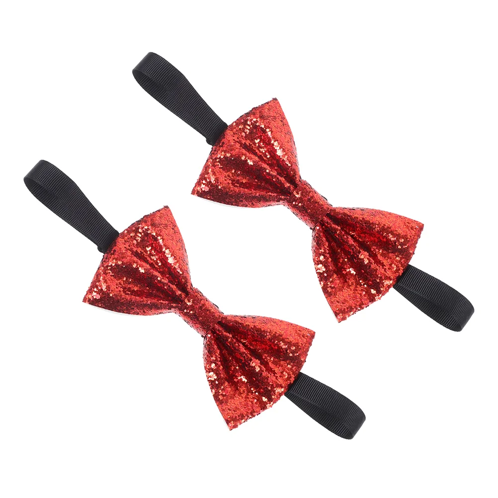 

2 Pcs Glitter Powder Bow Tie Banquet Ties for Photoshoots Fabric Occasions Sequin