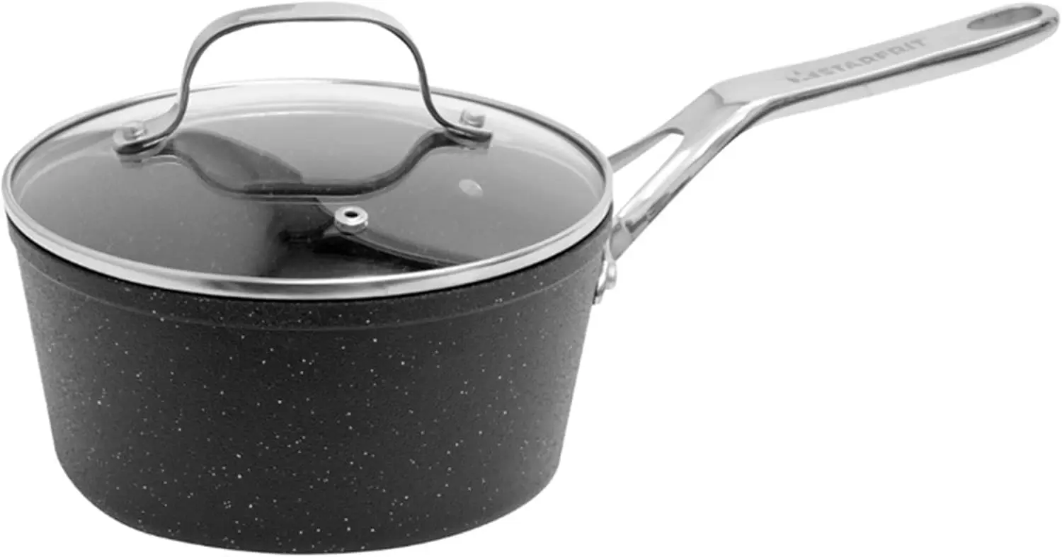 

The Rock 1.9L (2Qt) Non-Stick Saucepan - Durable Forged Aluminum - Oven Safe - PFOA Free - Easy to Clean - Black