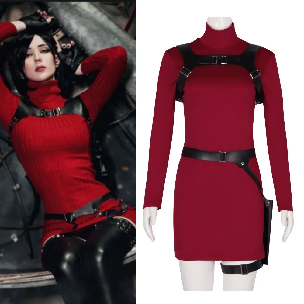 Ada Wong Fato de Cosplay Mulher, Fato Disfarçado Adulto Feminino, Disfarce, Roupa com Cinto de Vestido, Fantasia, Halloween, Residente, 4