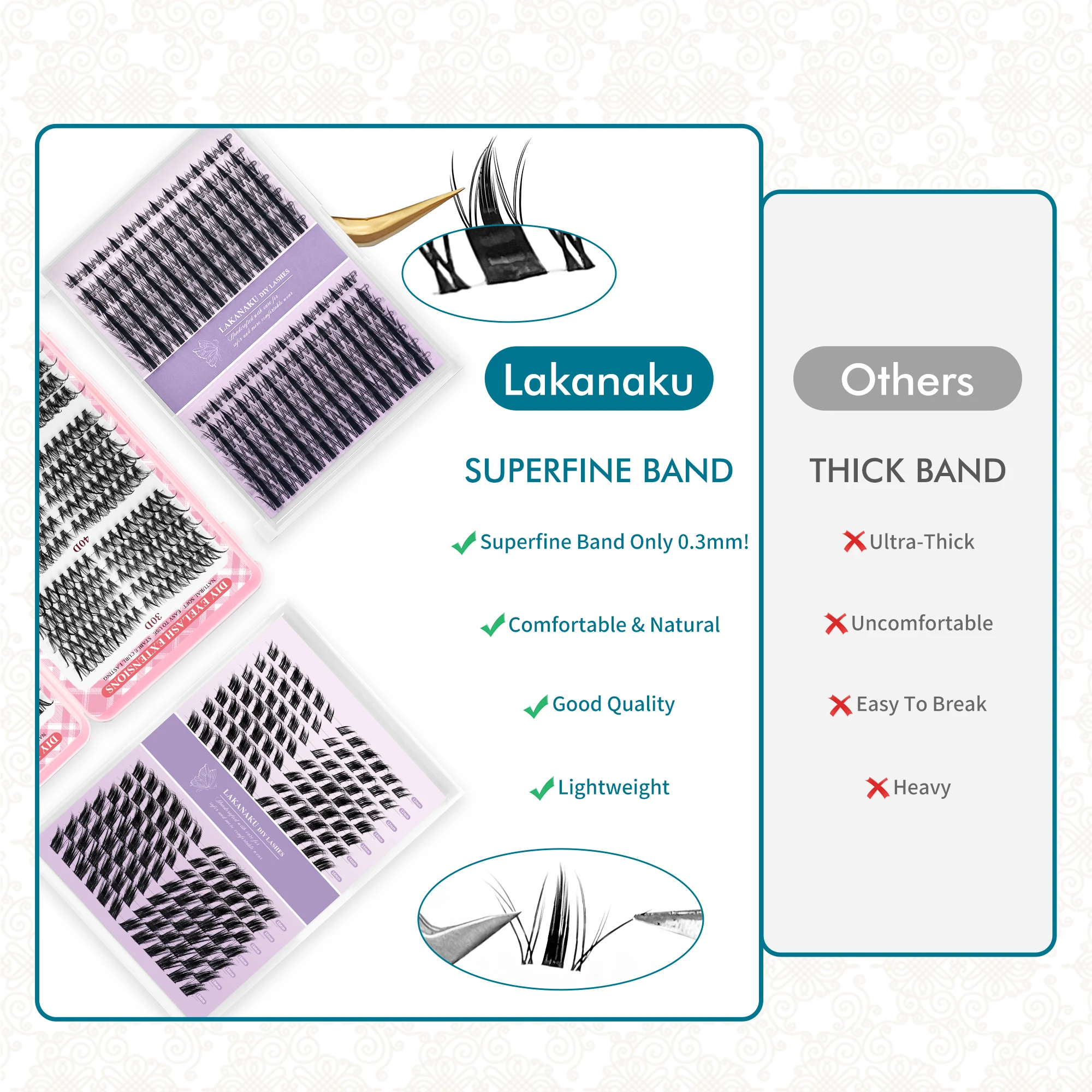 LAKANAKU 個別まつげクラスター ナチュラル キャットアイ スタイル ソフト DIY ラッシュエクステンション 再利用可能 無香料 初心者 & コスプレ用