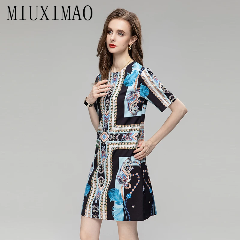 

MIUXIMAO 2023 Summer/Fall Dress Newest Arrival Fashion Short Sleeve Slim Flower Diamonds Above Knee Tank Dress Women Vestidos