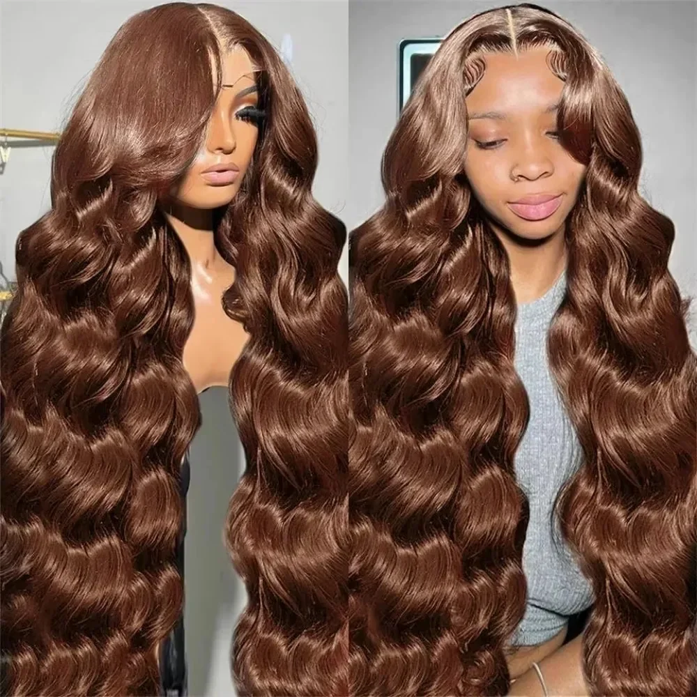 

18-36 Inch 4 Chocolate Brown Body Wave Hair Wig 100% Natural Brazilian Human Hair Wig 13x6 HD Lace Frontal Wigs 180 200 Density
