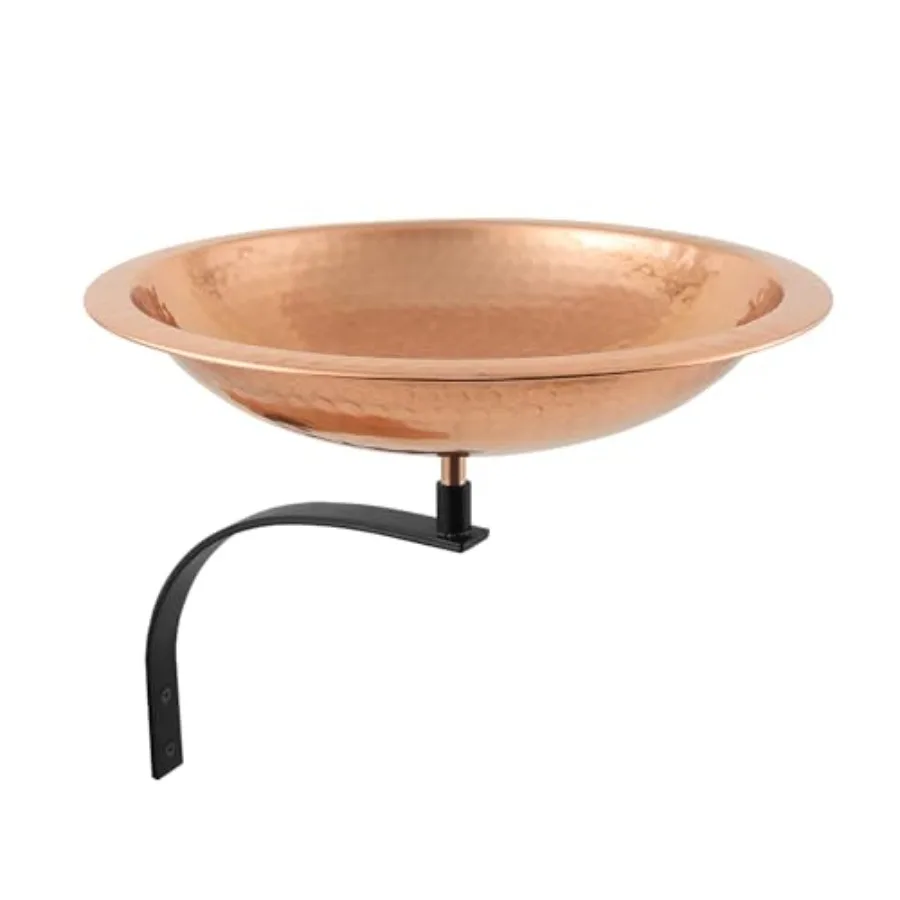 

Wall mount birdbath for outdoor use, hammered copper with rim, rustic brown finish, weather-resistant and handcrafted texture