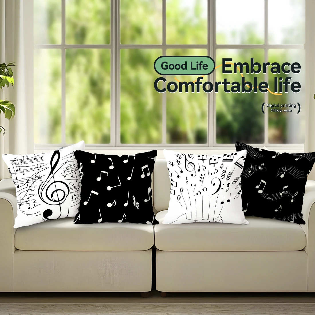 

Black And White Notes Pillowcase Printed Polyester 45x45cm Throw Pillowcover Decorative Sofa Cushion Pillowslip Home Decor