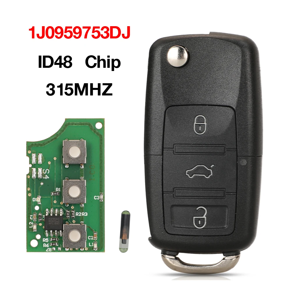 Jingyuqin 3 Button 1J0959753DJ 315MHZ ID48 Chip Remote Key For Volkswagen/VW Bora Golf Sharan Passat Leon Toledo HU66 Blade