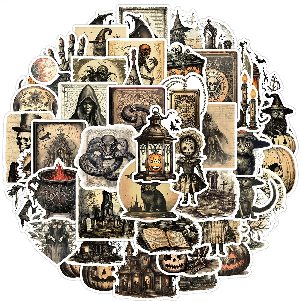 50 قطعة ملصقات الهالوين الرعب الرجعية ملصقات صناعة يدوية سكرابوكينغ الهاتف الأمتعة الشارات مقاوم للماء