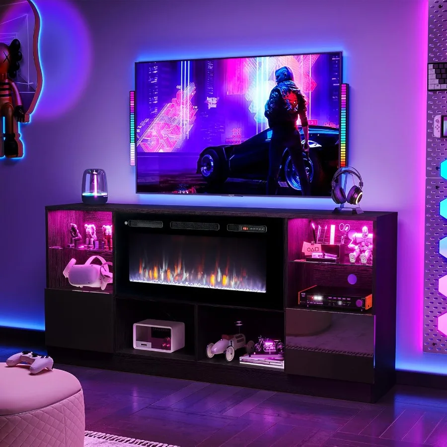 oneinmil Fireplace TV Stand with 36 Electric Fireplace 70 TV Console Stand for TVs Up to 80 LED Light Entertainment Center Fire