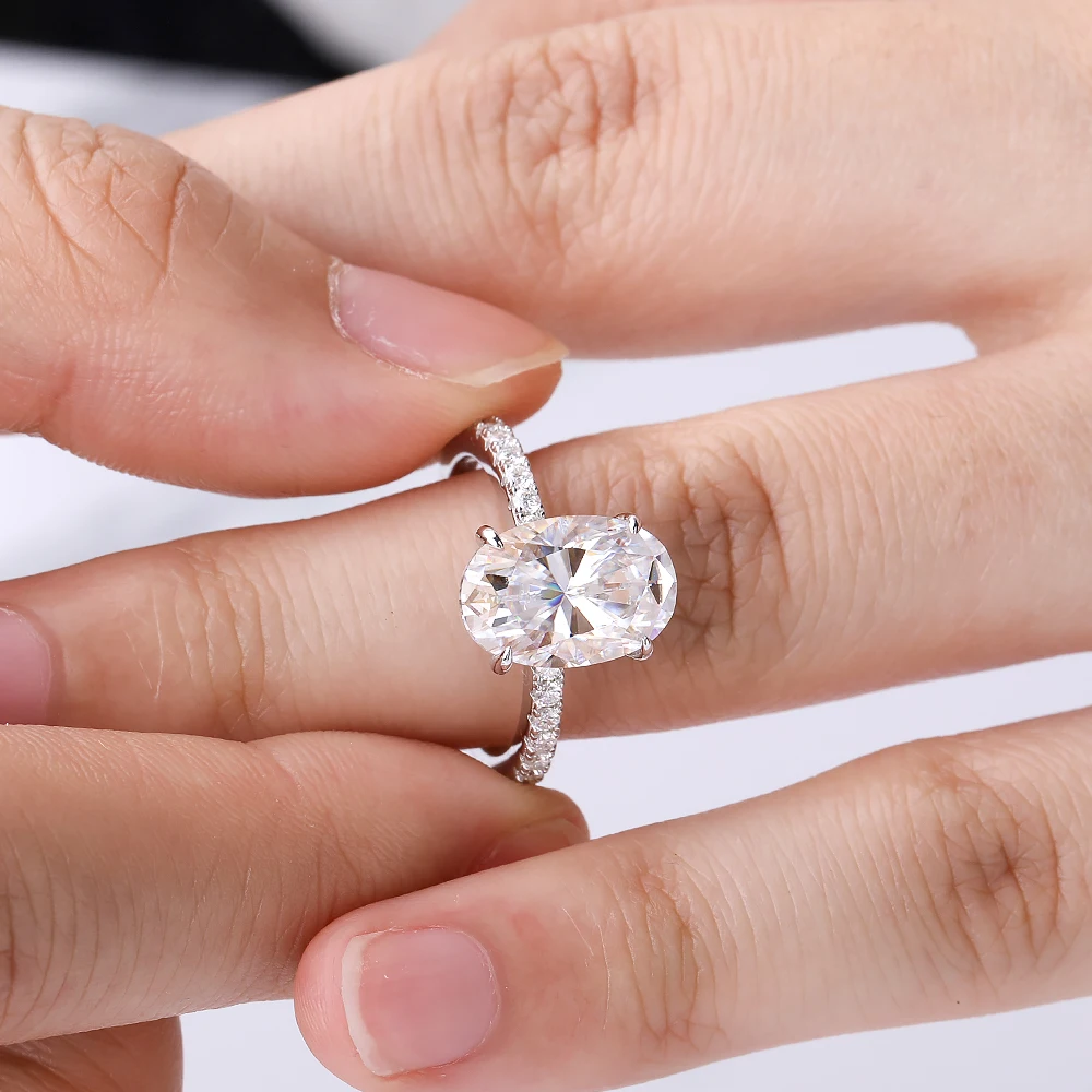 4.5CT Oval Cut Full Moissanite Engagement Ring for Women S925 Silver Plated 18K Gold Hidden Halo Diamond Wedding Band JewelryGRA