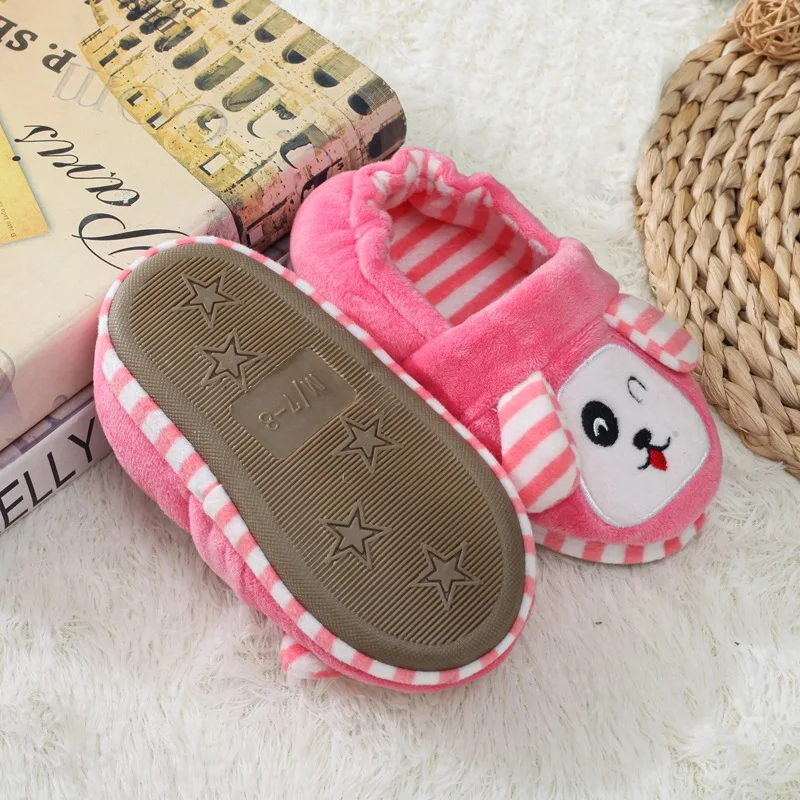 Fashion Toddler Girls Slippers for Winter Baby Loafers Plush Warm Cartoon Dog Puppy Rubber Sole Child Home Shoes Indoor Footwear