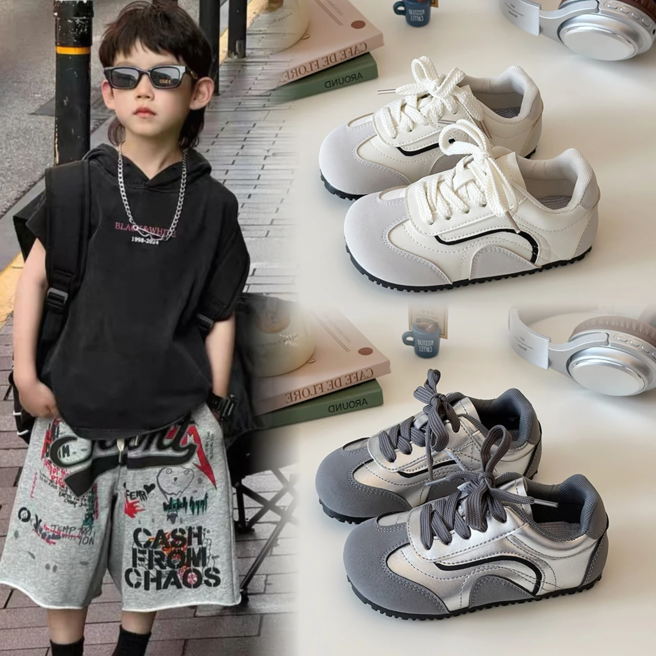 

2025 Autumn New Children Sneakers Gray Light Essential for Starting School Casual Shoes Breathable Leisure Toddler Boys Girls