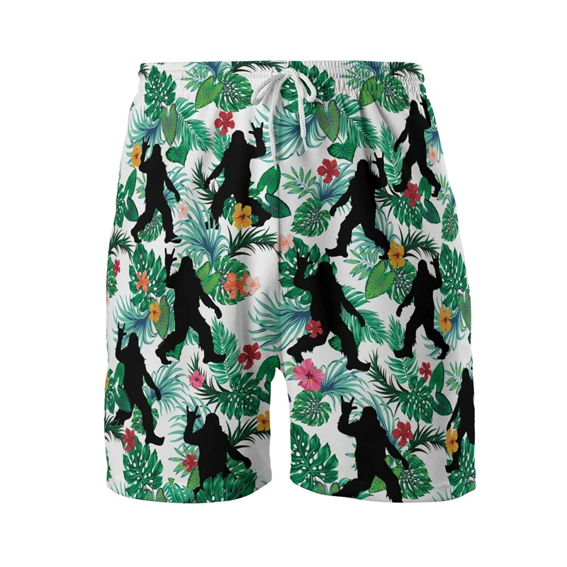 Bigfoot 3D Printed Short Pants For Men Vintage Sasquatch Hawaiian Beach Shorts Casual Vacation Monkey Ape Trunks Aloha Trousers