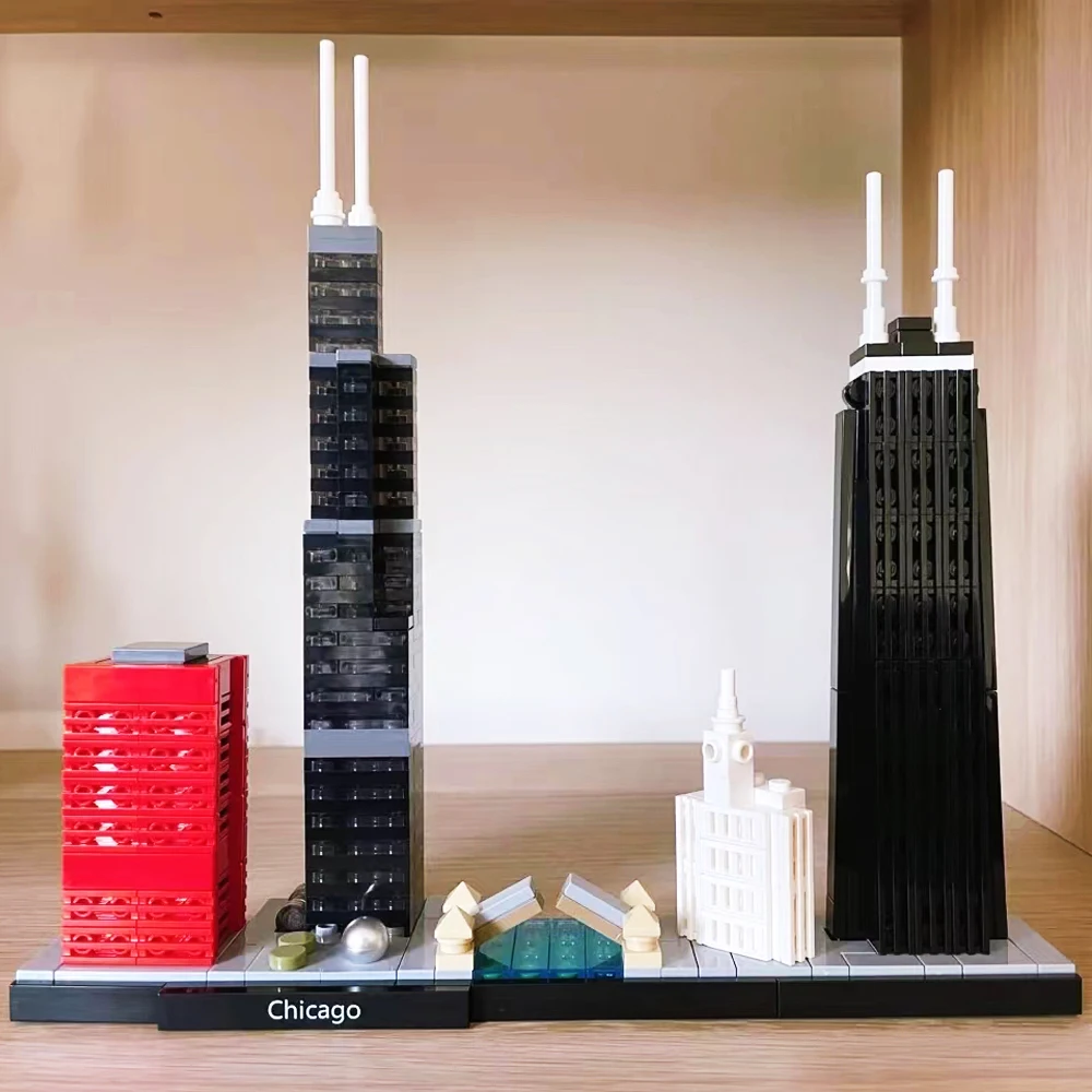 Hot Sales City Chicago Skyline Gebouw Oriëntatiepunt 444Pcs Model Street View Bouwstenen Speelgoed Geschenken 21033