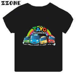 Vendita calda Tayo the Little Bus Print Cartoon Kids T-shirt vestiti per ragazze neonati T-shirt nera a maniche corte per bambini top, TH5837