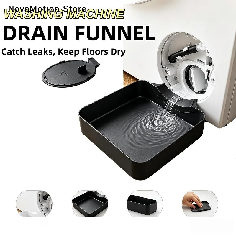 [NM]1Pcs Black Leak Proof Pan Washing Machine Drain Tray Water Catch Box For Drum Washer Floor Protection[NM]
