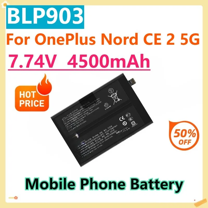 For OnePlus Nord CE 2 5G Replacement Battery BLP903  7.74V 4500mAh Mobile Phone Batteries