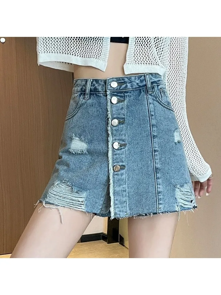 

Shorts Women's Single Breasted Denim Skirt Pants