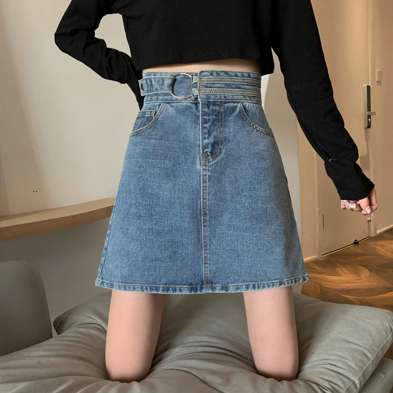 

High Waist A-Line Denim Skirt for Women Slimming ort Skirt Large Size f Body Skirt Summer Faion Korean Sle Pure Color