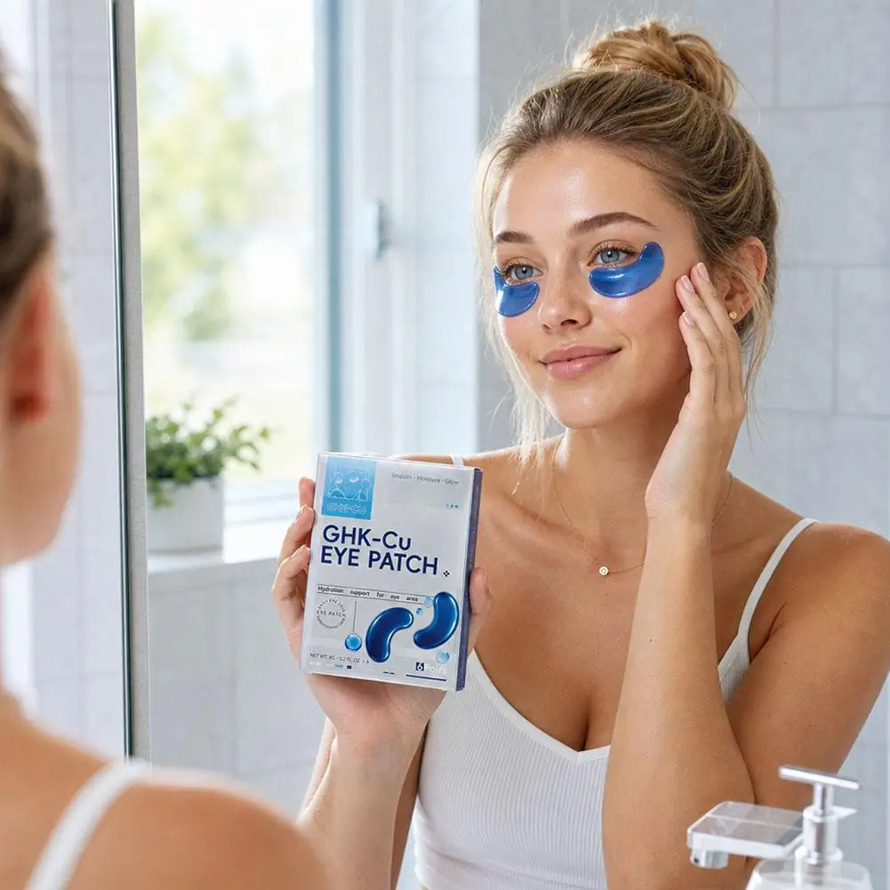 6pairs GHK‑Cu Eye Patch Blue Copper Peptide Under‑Eye Mask Gentle Moisturizer Rejuvenate Soft Smooth Eye Skin Reduce Dark Circle