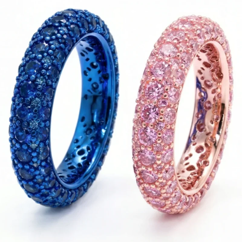 Cameo 925 Silver Synthetic Zircon Ring Original Neon Circle Artificial Colored Diamond Blue Pink Dopamine Diamond Rings