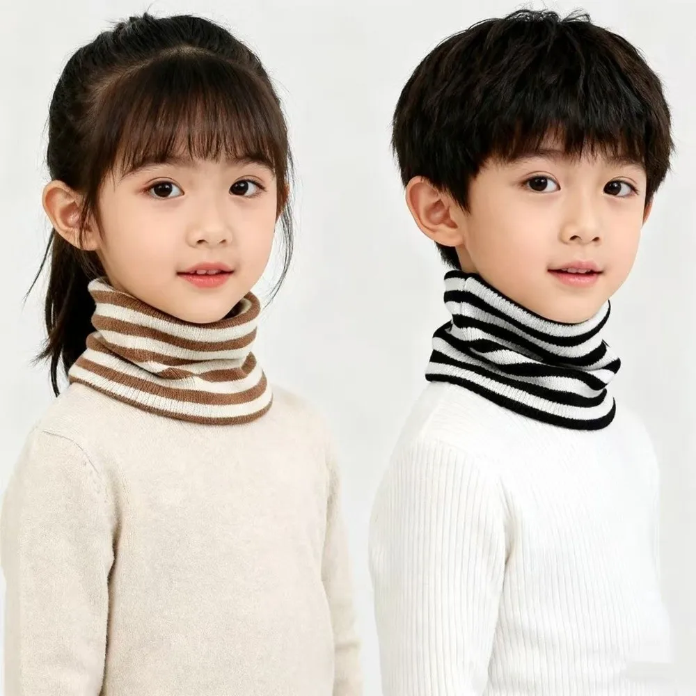 Striped Design Knit Neck Gaiter Warm Lining Soft Material Winter Neck Warmer Knit Fabric Fleece Lined Kids Striped Scarf