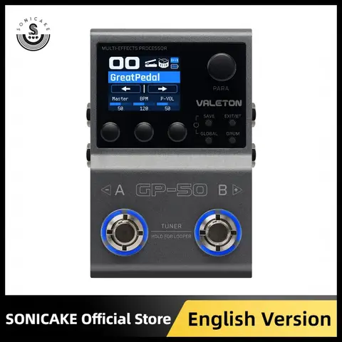 Processeur multi-effets VALETON GP-50 pour guitare/basse, lecteur de modèles NAM et IR avec plus de 100 effets HD, 9 modules simultanés, contrôle par application