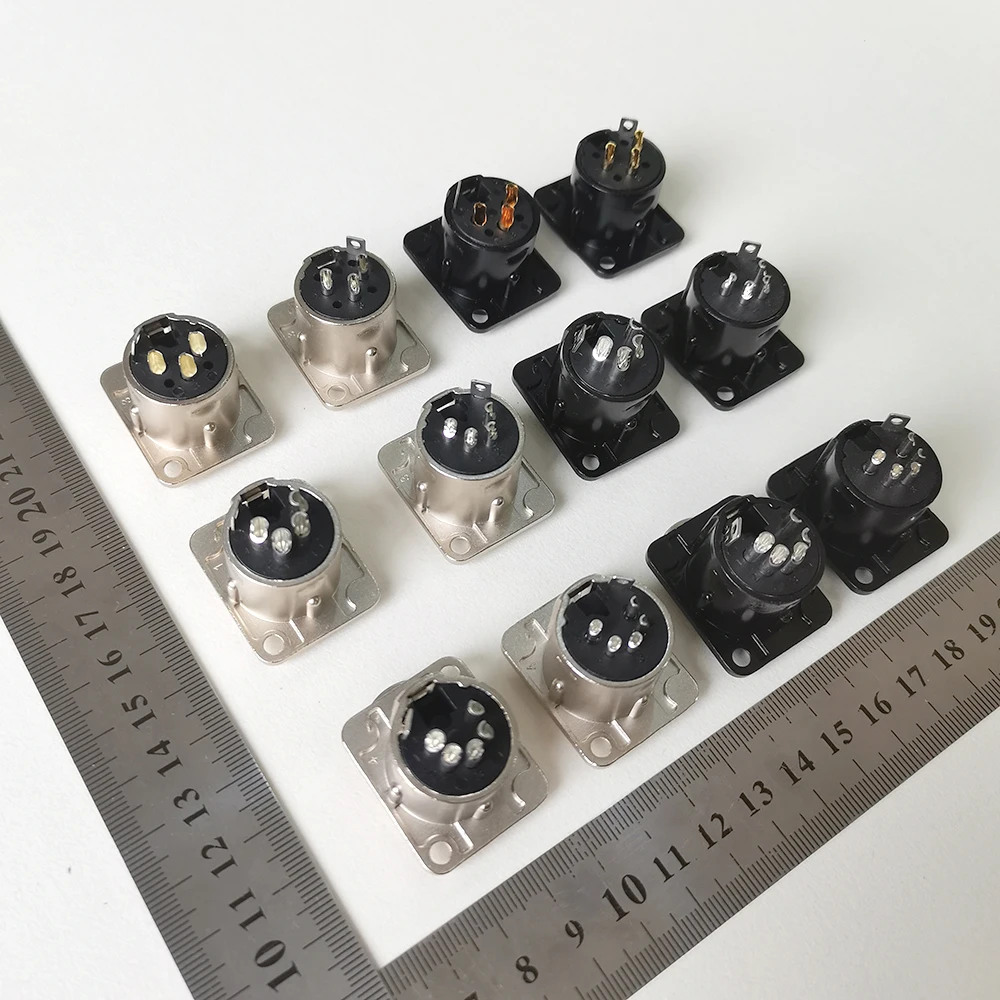 XLR 3-Pin 4-Pin 5-Pin Stecker Buchse Panelanschluss Audio-Mikrofon-Verbinder Schwarz Silber Vergoldet Kupferkontakt XLR Metallsockel – Detail 3