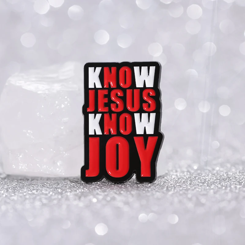 JESUS KNOW JOY Pines Distintivi da bavero Gioielli punk gotici Regalo per gli amici Spilla smaltata Gesù cristiano COSÌ personalizzata