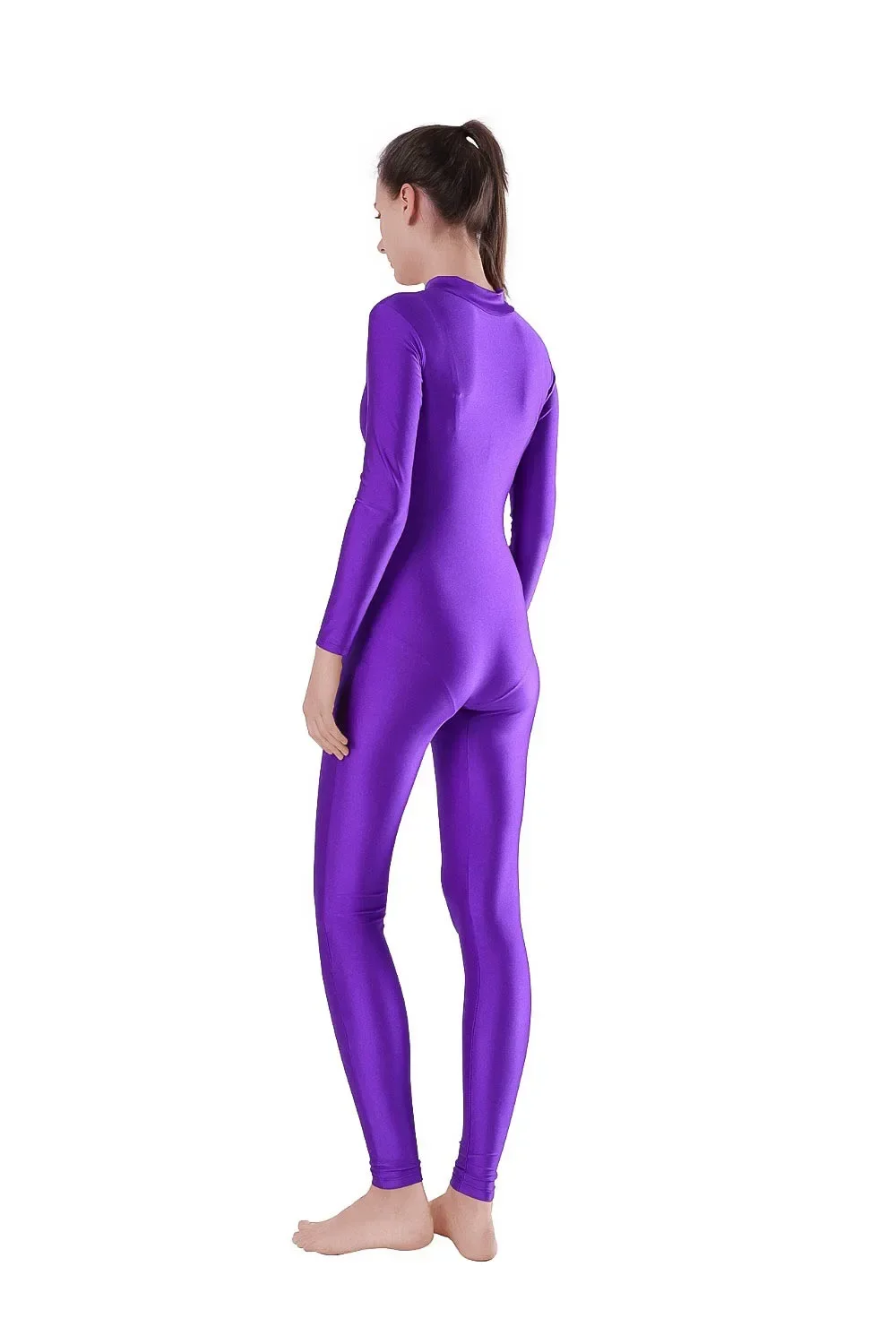 Speerise Woman Black Unitard Front Zipper Spandex Bodysuit Ballet Dance Wear Adults Men Mock Neck Aerial Yoga Bodycon Costumes