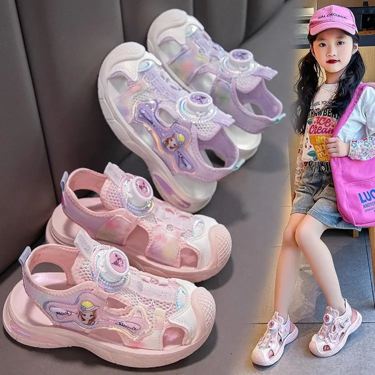 Sandali LED da principessa per ragazze estate sport da spiaggia per bambini rosa viola scarpe morbide brillanti per ragazze taglia 26-34