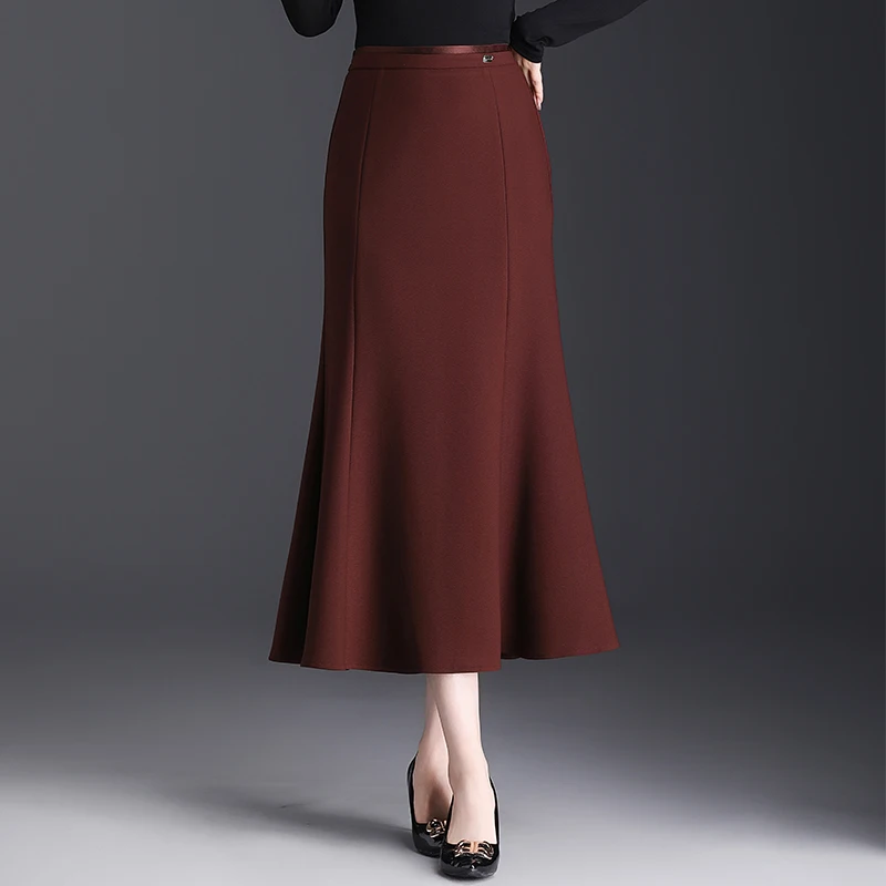 

Красная женская юбка-русалка на весну-осень, длинная, драпированная, облегающая, с завышенной талией, А-силуэт, простая, элегантная