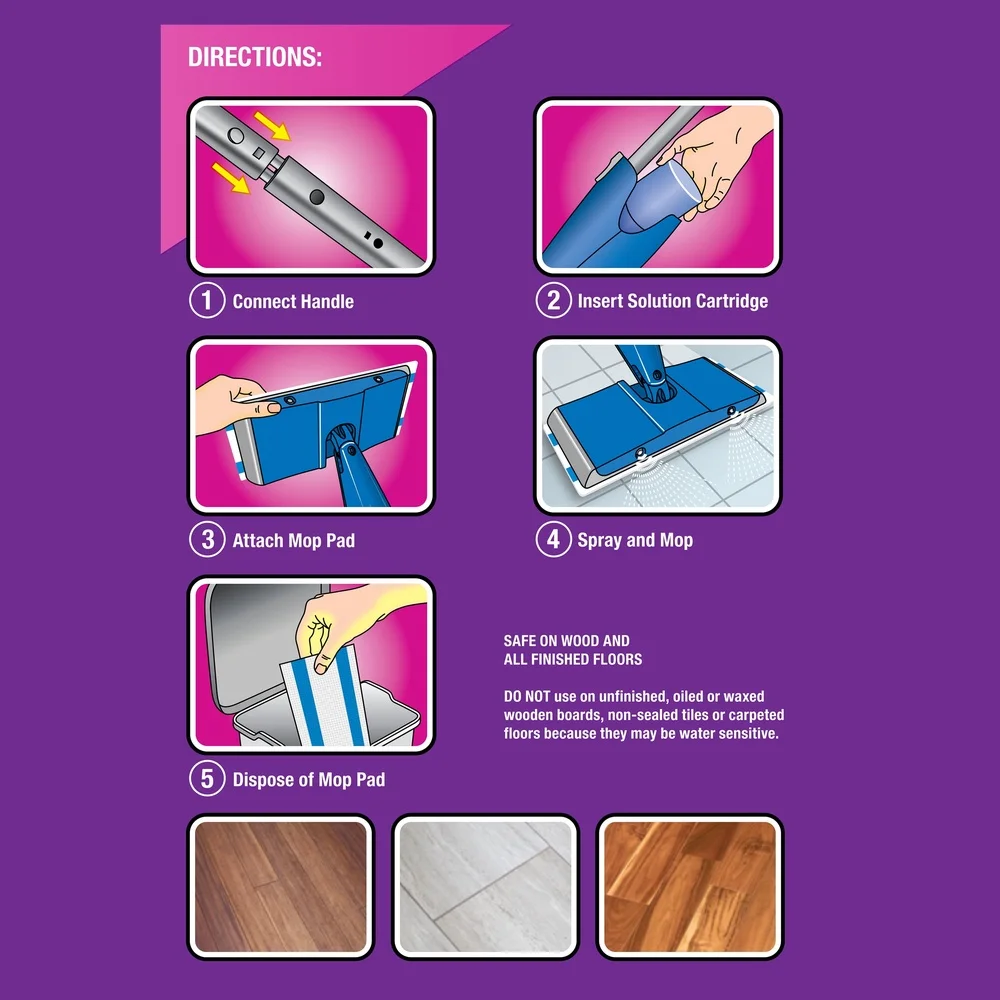 Автоматическая система очистки швабры с распылителем и 5-мя подушечками Средство для чистки полов Простая сборка Все твердые полы