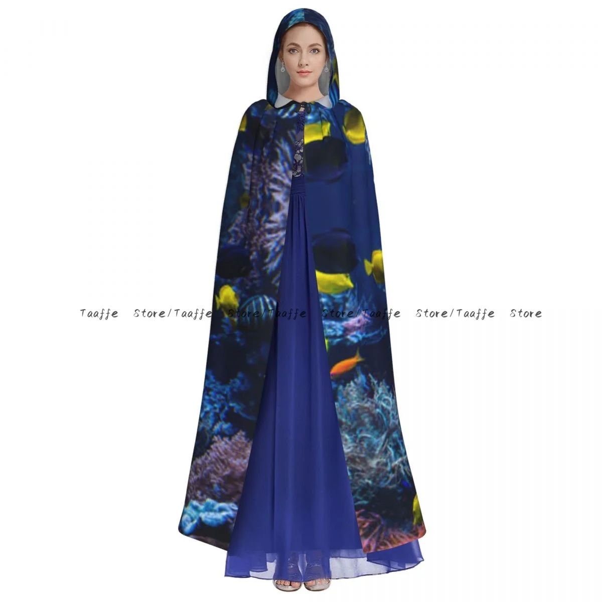 Medieval Halloween Cosplay Cloak Hooded Coat Underwater Coral Reef Landscape Cape Coat Long Trench Costume Wizard Cloak