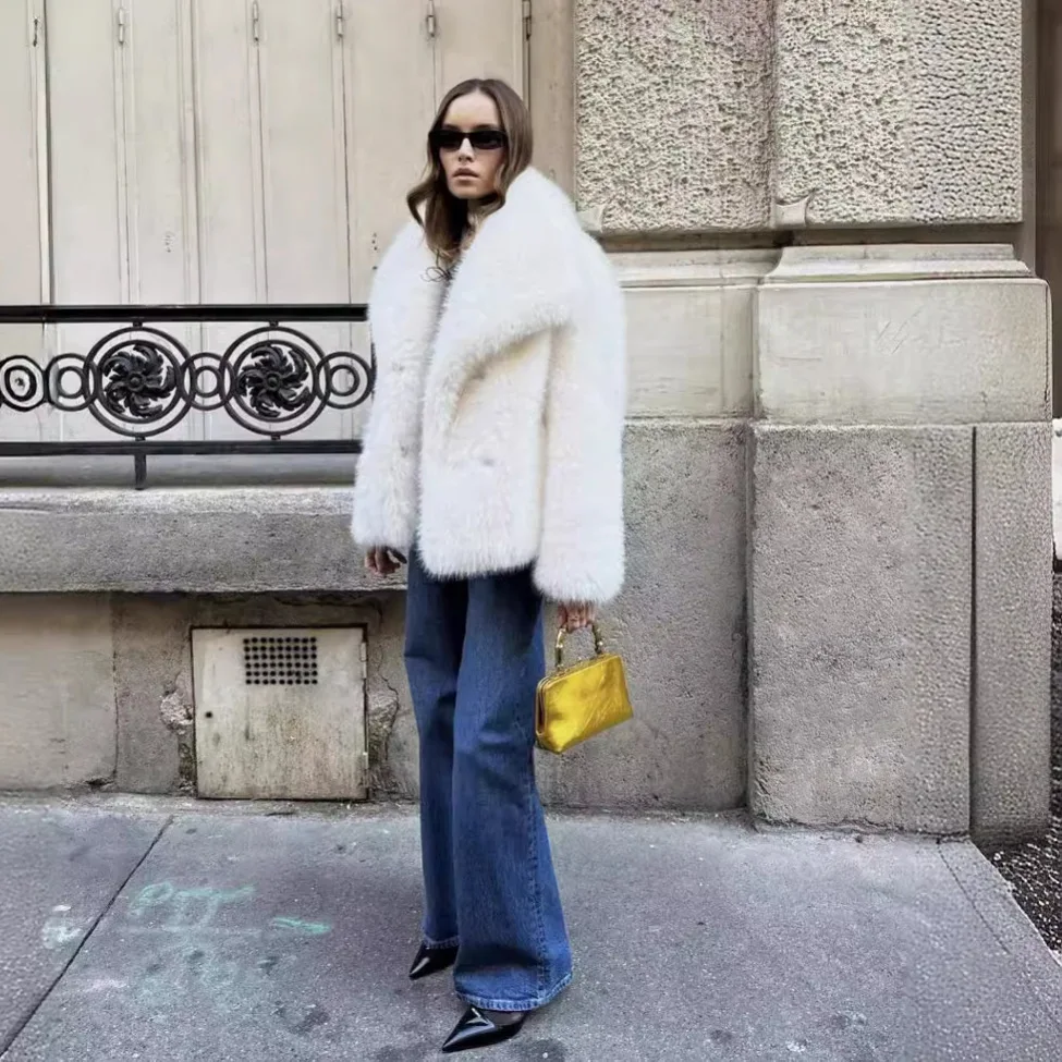 Cappotto di pelliccia di volpe bianca abrigo peludo mujer casaco feminino de inverno casaco de pele artificiale