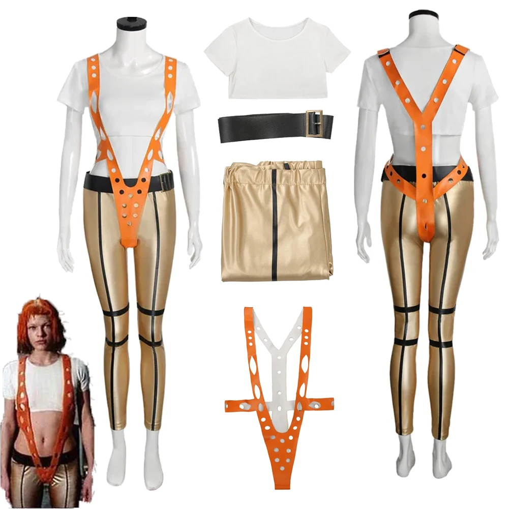 

1997 Movie Fifth Elements Cosplay Leeloo Cloth Top Pant Women Party Disguise Outfits Suits Roleplay Halloween Costume Carnival