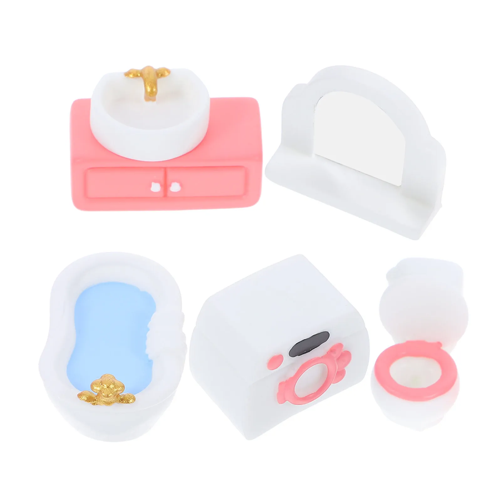 

6Pcs Miniature Dollhouse Bathroom Furniture Pink Set Shower Toilet Bathtub Washbasin Cabinet Realistic Micro Landscape