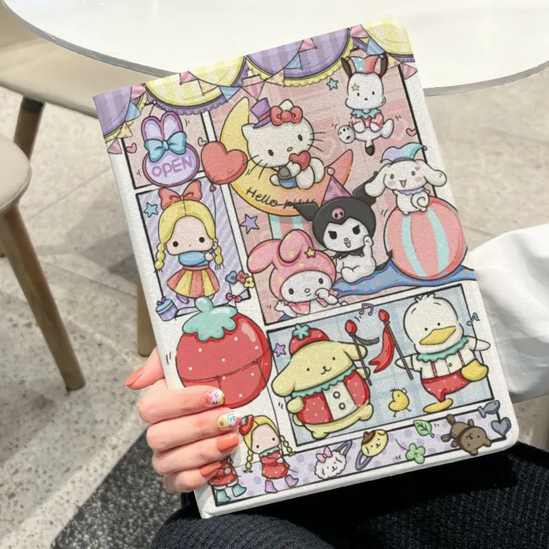 

For IPad Pro 11 12.9 Case Kawaii Hello Kitty Kuromi Stand Cover Shockproof Protective Case with Pencil Holder for IPad Pro 2025