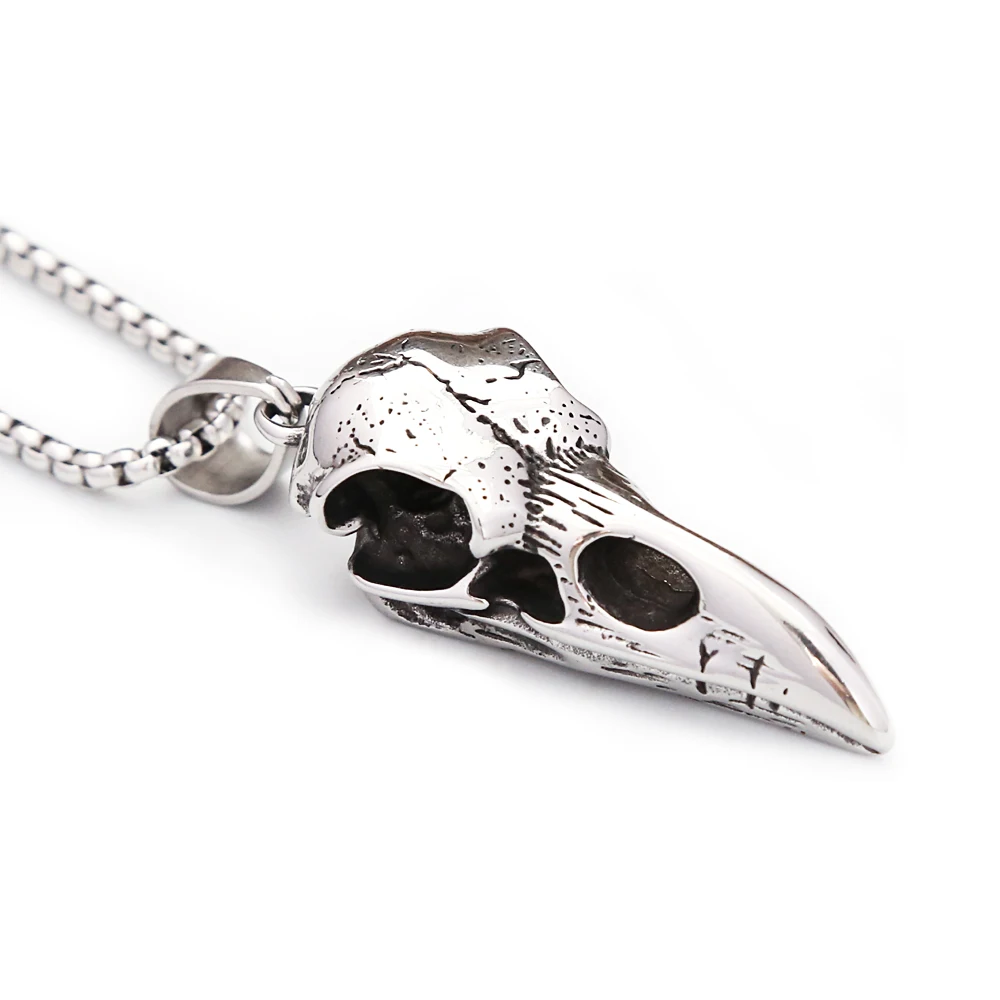 Vintage Nordic Odin Crow Skull Pendant Necklace for Men Stainless Steel Raven Skull Necklaces Pagan Amulet Jewelry Droshipping