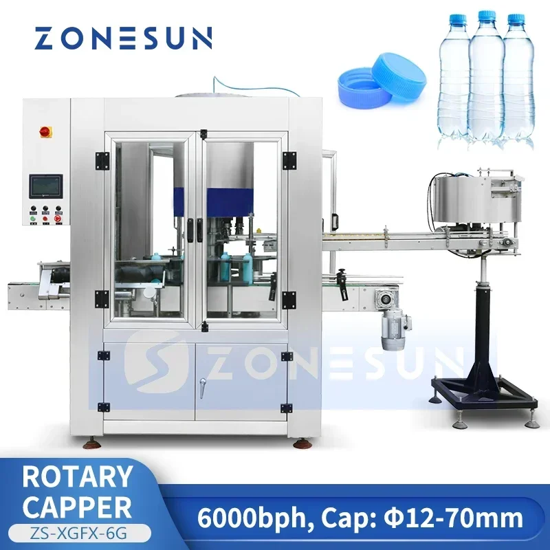 ZONESUN ZS-XGFX-6G Tappatrice a vite rotativa ad alta velocità con ruota a stella e smussatrice per bottiglie per vasetti di vetro in plastica