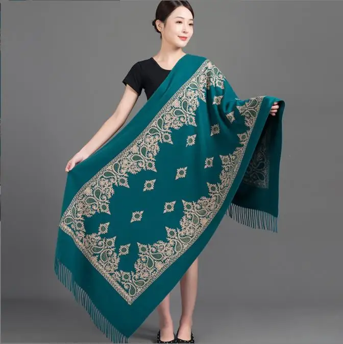 Fashion Shawl Cashmere Wrap Scarf Women Shawl Scarf Ethnic Style Warmth Luxury Warm Scarves Floral Women Embroidery Flower Shawl