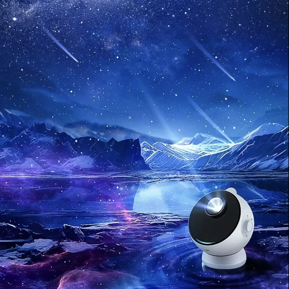12 Slides 3D HD Projection Decorative Lamp Home Bedroom Galaxy Starry Sky USB Projector LED Light with BT Speaker, White Noise