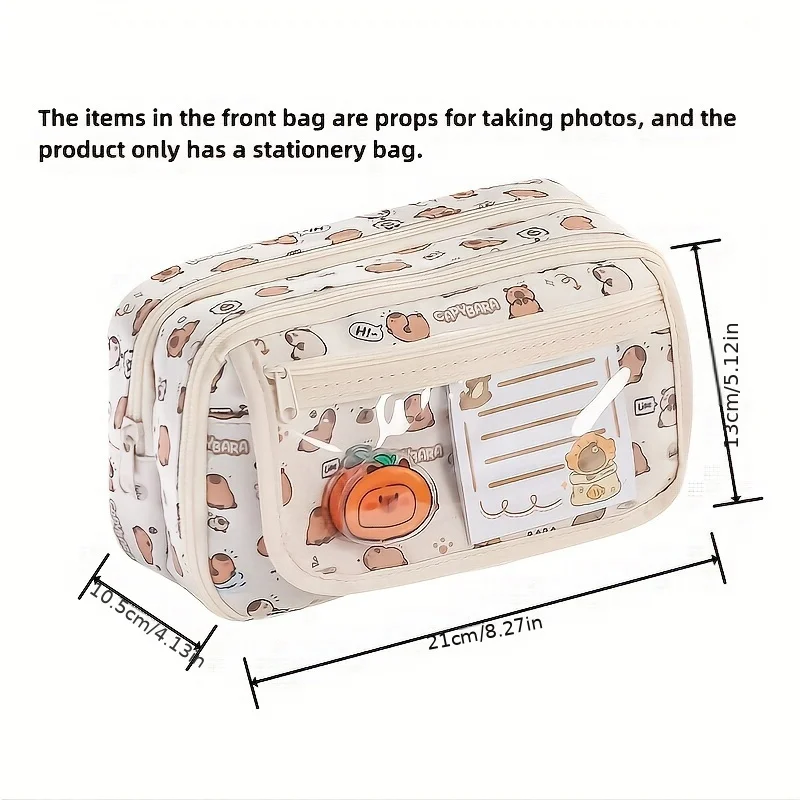 Cute Capybara Printed Pen Pencil Marker Case - Portable Washable Zippered Stationery Organizer with Multiple Compartments