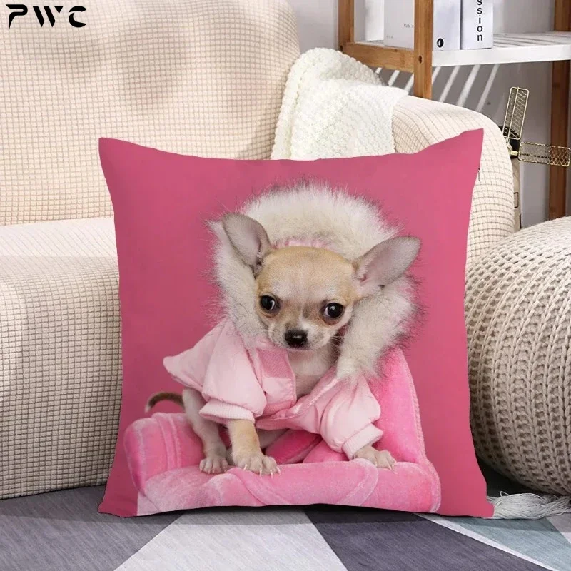 Funny Pink Chihuahua Dog Pillowcase Kawaii Pet Throw Pillow Cushion Cover Fashion Cute Home Decor Sofa Chair Decoration