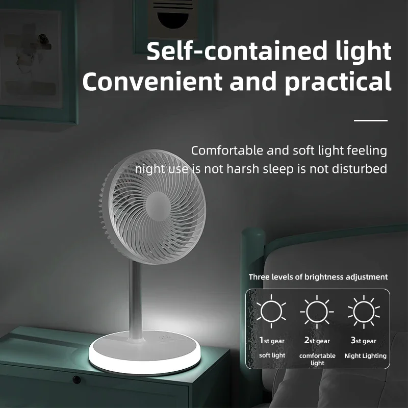 Ventilador de escritorio P6 recargable con luz LED, Ventilador Flexible eléctrico de 5400mAh para suelo de escritorio, Ventilador inalámbrico para el hogar y Camping