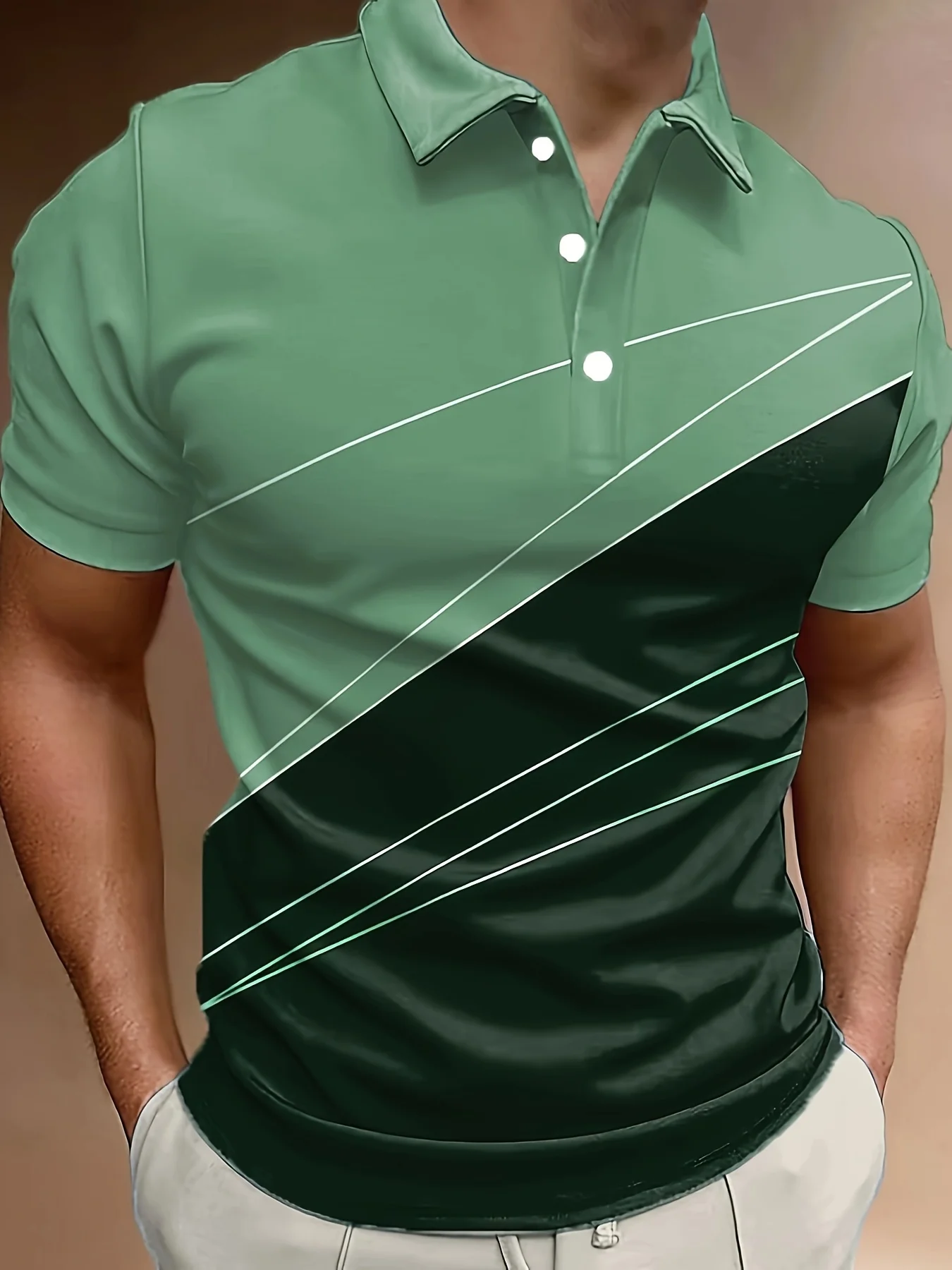 

Summer Hot-Selling Men's Double Tone Color Printed Polo Shirt Male Casual Vintage Style Short Sleeve Golf Shirt Oversized Top