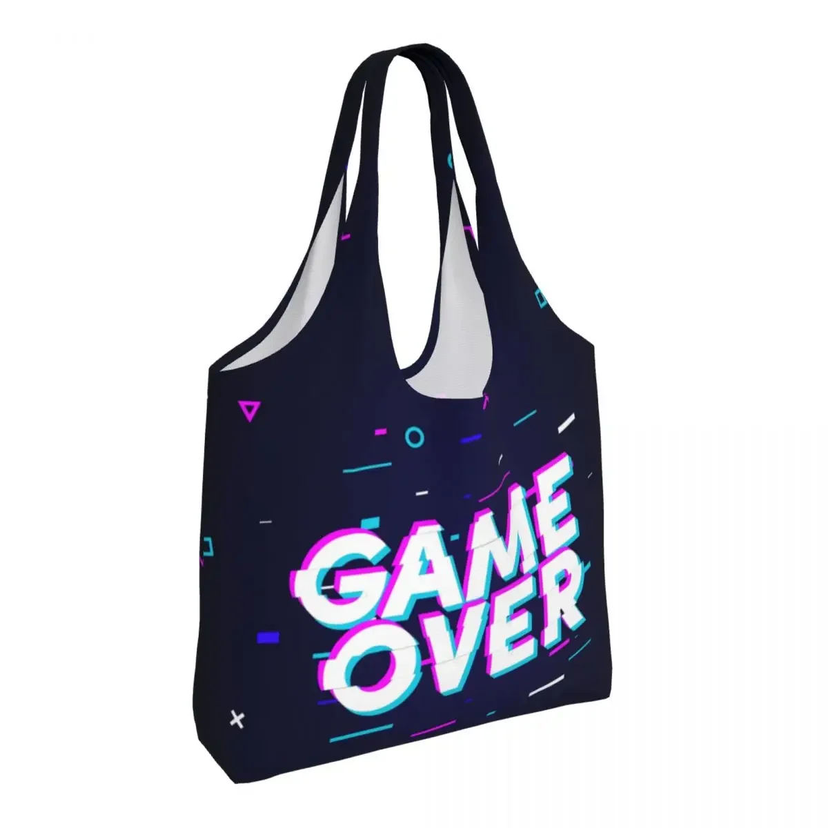 Sacolas De Compras Kawaii Personalizadas, Game Over, Jogos, Gamer, Controlador, Reciclagem, Presente De Jogo De Vídeo, Comprador De Mercearia De Lona, Bolsa De Ombro