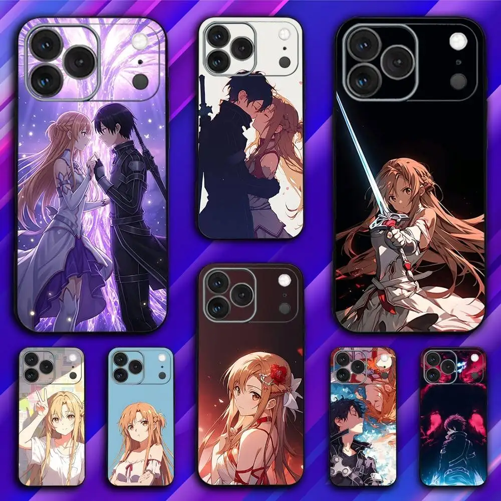 

A-Asuna Anime K-Kirito Phone Case For iPhone 17,16,15,14,13,12,11,Pro,Max,Plus,X,XS,SE4,E,Mini,Soft Black Case