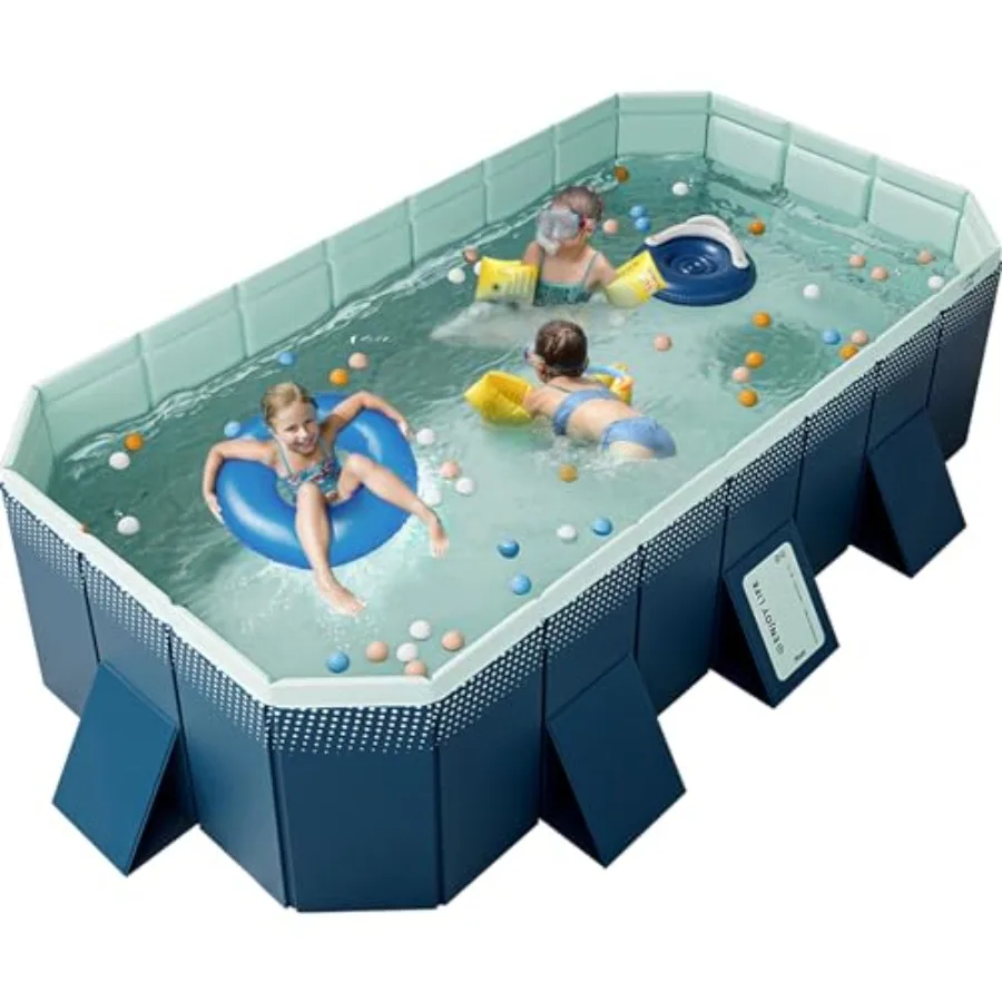 

Backyard outdoor swimming pool for kids and adults, hard plastic shell, blue, foldable non-inflatable design with durable struc