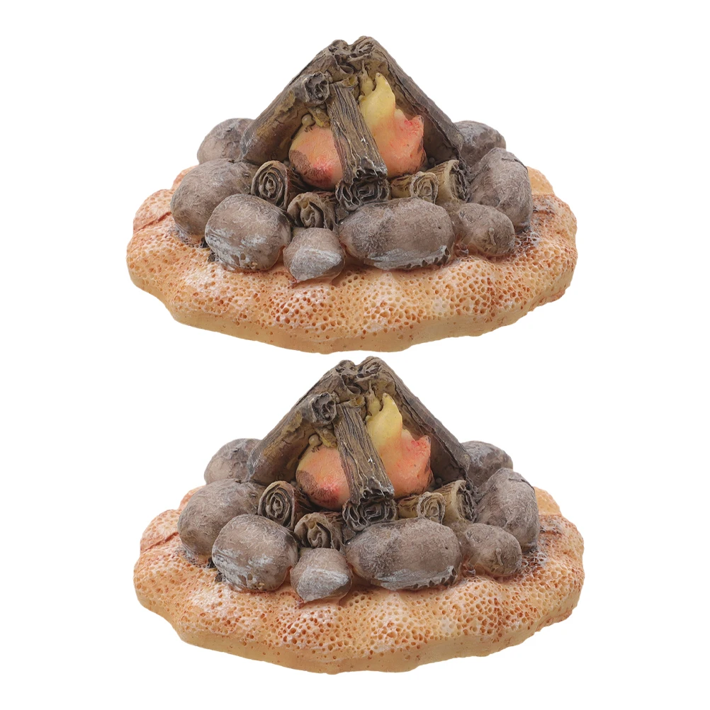 

2 Pcs Fat Bonfire Campfire Decorations Fake Ornament Prop Fireplace Flame for Fairy Garden Resin Dollhouse