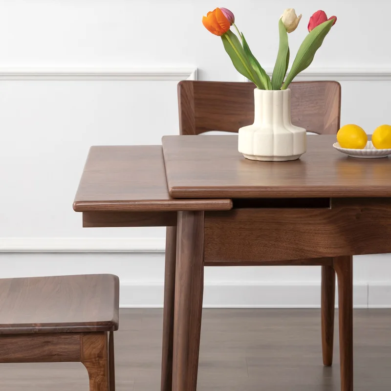 Solid wood retractable dining table North American black walnut household small apartment folding table multi-function extended