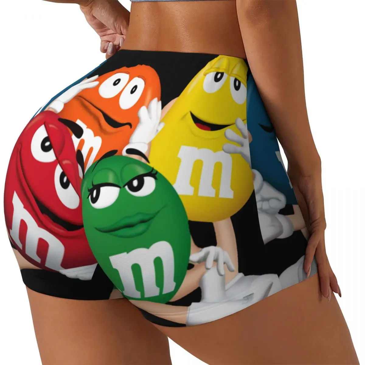 Custom Funny M&M's Chocolate Candy Meme Volleyball Biker Gym Shorts Women's Athletic Workout Yoga Shorts